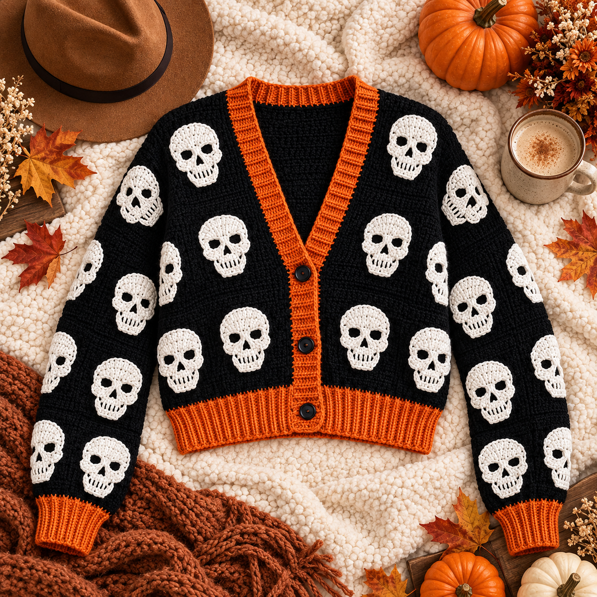 Crochet Skull Cardigan Pattern PDF | Gothic Halloween Sweater | Skull Motif Crochet Cardigan | Spooky Fall Clothing Pattern | Digital Download