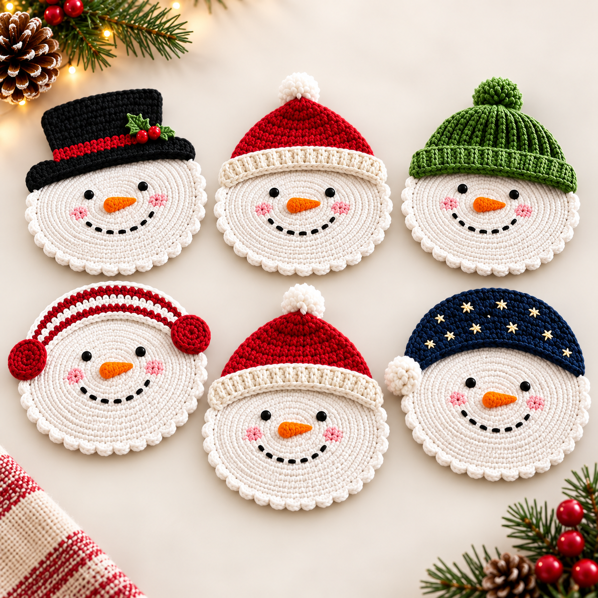 6-in-1 Christmas Snowman Coaster Crochet Pattern PDF | Holiday Mug Coaster Set | Beginner Friendly Christmas Crochet Pattern | Digital Download