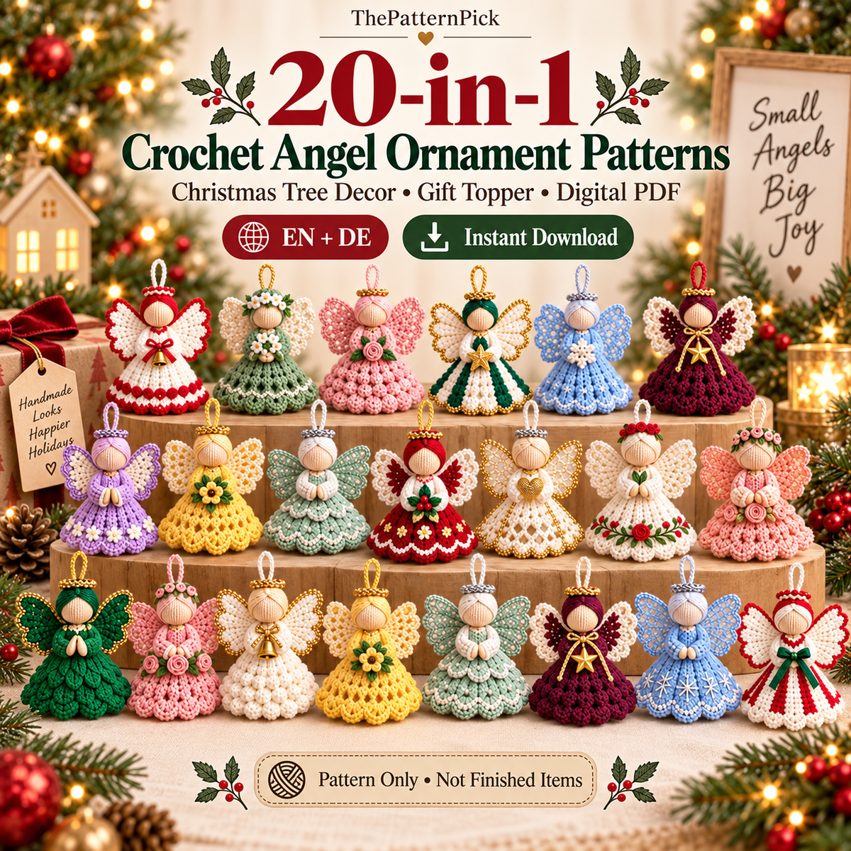 20 Crochet Angel Ornament Patterns PDF Bundle | Christmas Tree Decorations, Handmade Gift Toppers & Holiday Angel Crochet Patterns