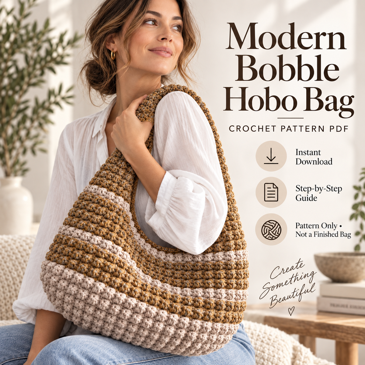 Bobble Hobo Bag Crochet Pattern PDF | Textured Crescent Shoulder Bag | Chunky Crochet Purse | Modern Everyday Bag Pattern