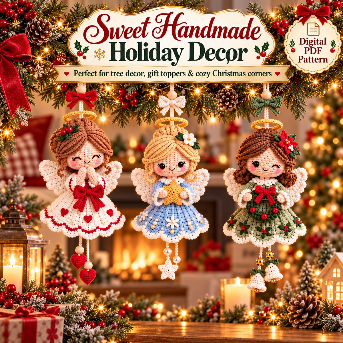 Crochet Angel Ornament Pattern PDF | Christmas Angel Amigurumi Dolls | Hanging Tree Decorations | Holiday Crochet Pattern
