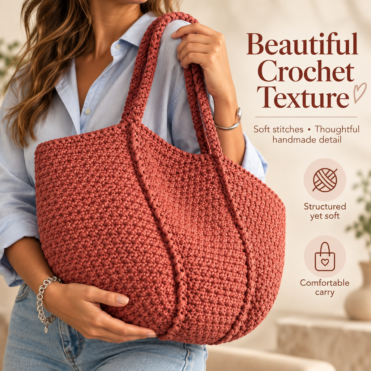 Crochet Tote Bag Pattern PDF | Everyday Shoulder Bag | Handmade Market & Summer Purse | Easy Crochet Bag Digital Download