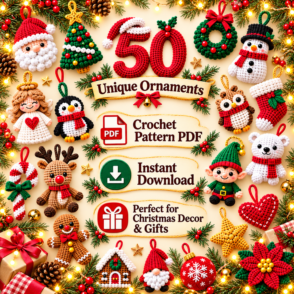50 Christmas Crochet Ornament Patterns PDF | Holiday Amigurumi Bundle | Tree Decorations Digital Download