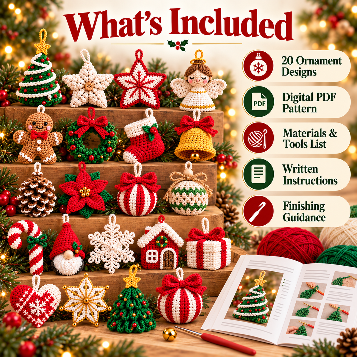 20 Christmas Ornament Crochet Patterns PDF | Stars, Angel, Gnome & Holiday Decor Bundle