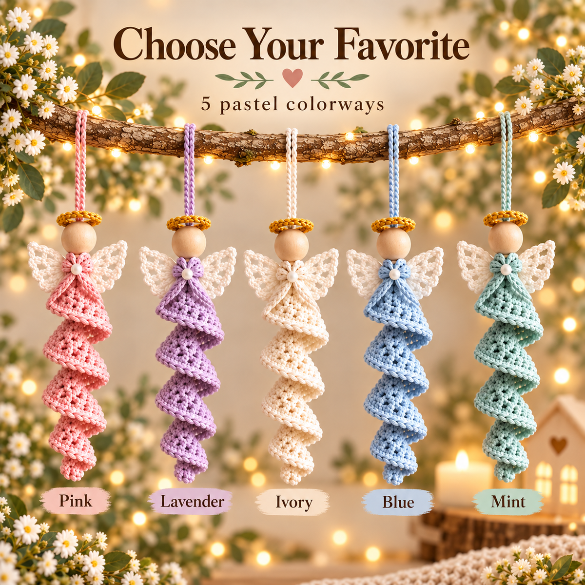 Crochet Angel Ornament Pattern PDF | 5 Spiral Angel Designs | Christmas Tree Hanging Decor | Wooden Bead Angel Digital Download