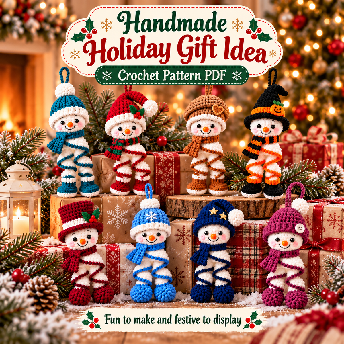 8-in-1 Spiral Snowman Crochet Pattern PDF | Christmas Hanging Ornament Bundle | Holiday Digital Download