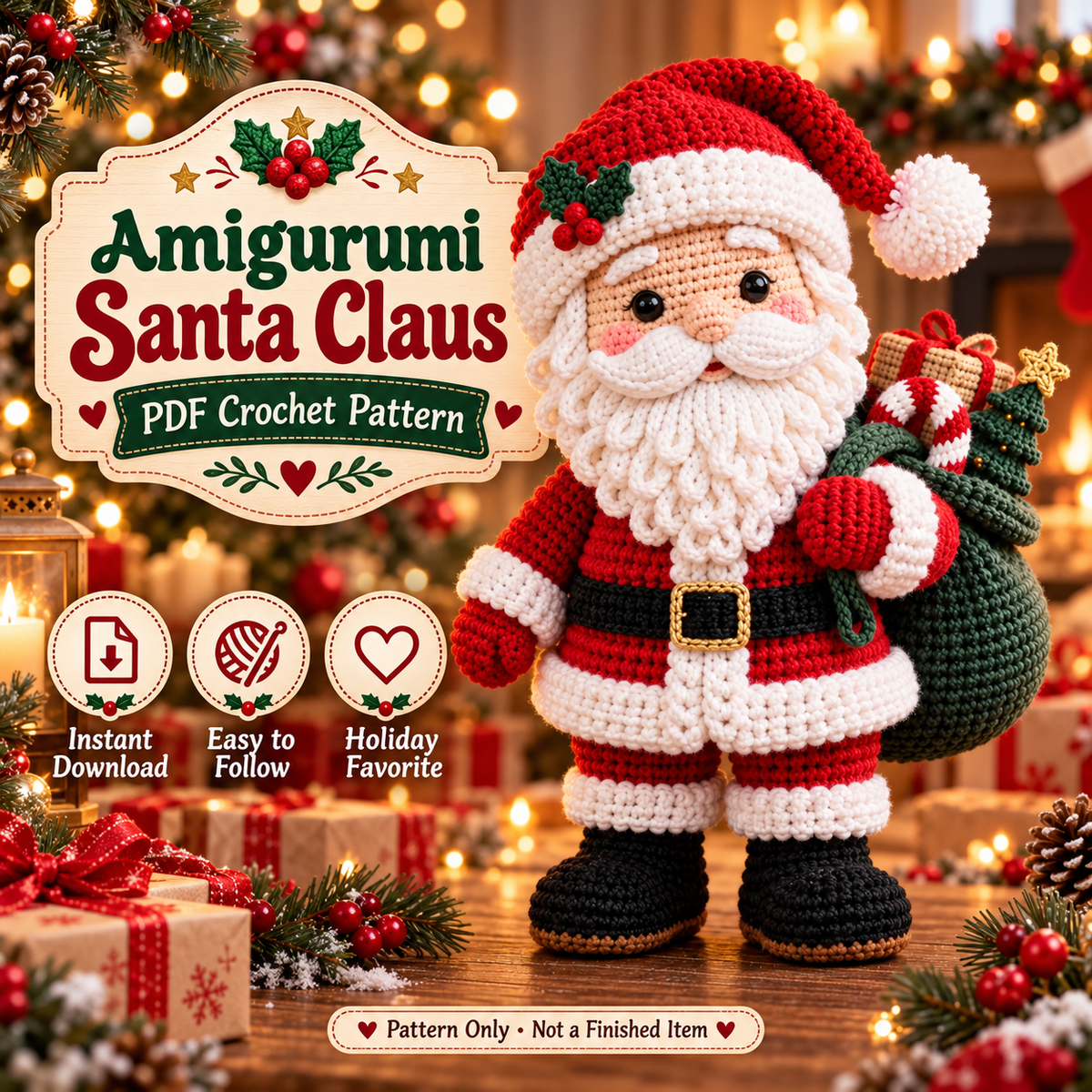 Santa Claus Crochet Pattern PDF | Christmas Amigurumi Doll with Gift Sack | Holiday Decor & Handmade Gift | Digital Download