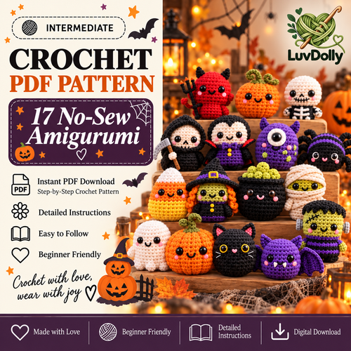 17-in-1 No-Sew Halloween Crochet Pattern Bundle PDF | Ghost, Pumpkin, Witch, Bat & Spooky Amigurumi | Beginner Friendly