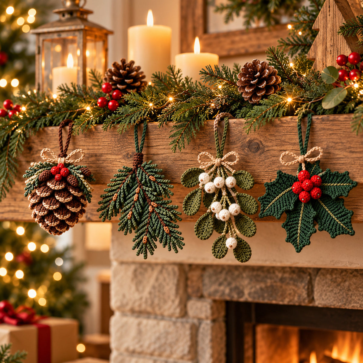 Christmas Crochet Ornament Pattern Bundle PDF | Pinecone, Mistletoe, Holly & Evergreen Decor