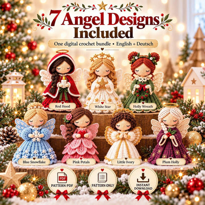 7-in-1 Christmas Angel Crochet Pattern Bundle PDF | Amigurumi Angel Dolls & Holiday Decor | English + German Digital Download