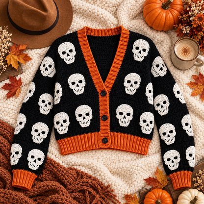 Crochet Skull Cardigan Pattern PDF | Gothic Halloween Sweater | Skull Motif Crochet Cardigan | Spooky Fall Clothing Pattern | Digital Download