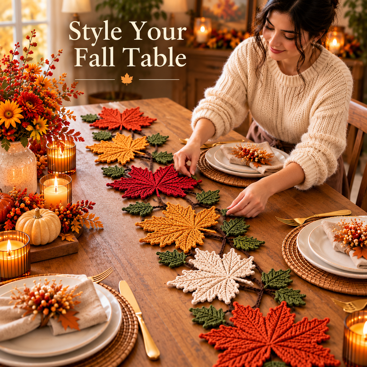Autumn Maple Leaf Table Runner Crochet Pattern PDF | Fall Leaf Garland | Thanksgiving Table Decor | Digital Download
