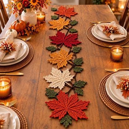 Autumn Maple Leaf Table Runner Crochet Pattern PDF | Fall Leaf Garland | Thanksgiving Table Decor | Digital Download