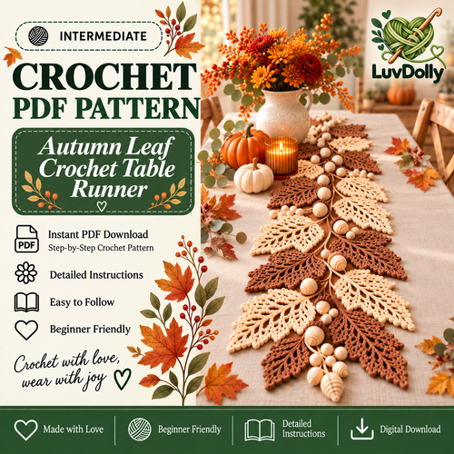 Autumn Leaf Table Runner Crochet Pattern PDF | Neutral Fall Garland with Leaves & Berries | Thanksgiving Farmhouse Decor | Digital Download