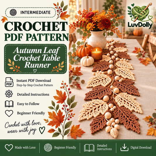 Autumn Leaf Table Runner Crochet Pattern PDF | Neutral Fall Garland with Leaves & Berries | Thanksgiving Farmhouse Decor | Digital Download