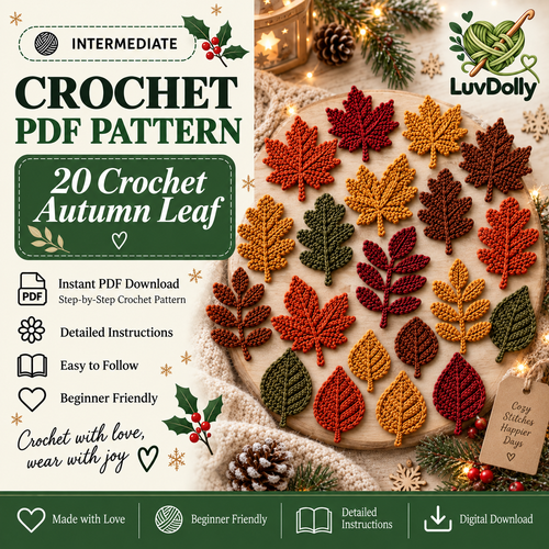 20 Autumn Leaf Crochet Patterns PDF | Maple Oak Rowan & Teardrop Leaves | Fall Garland Wreath Appliqué | Thanksgiving Crochet Decor | Digital Download