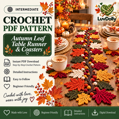 Autumn Leaf Crochet Pattern Bundle PDF | Fall Table Runner & Coasters | Thanksgiving Table Decor | Maple Leaf Crochet | Digital Download