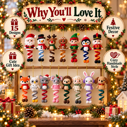 15 Christmas Spiral Amigurumi Crochet Patterns Bundle PDF | Santa, Snowman, Reindeer, Elf & Cute Holiday Hanging Ornaments