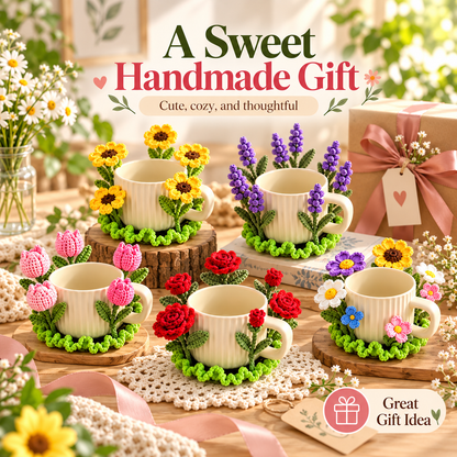 10+ Flower Mug Coaster Crochet Patterns PDF | Sunflower, Rose, Tulip & Lavender Designs | Floral Cup Decor Digital Download
