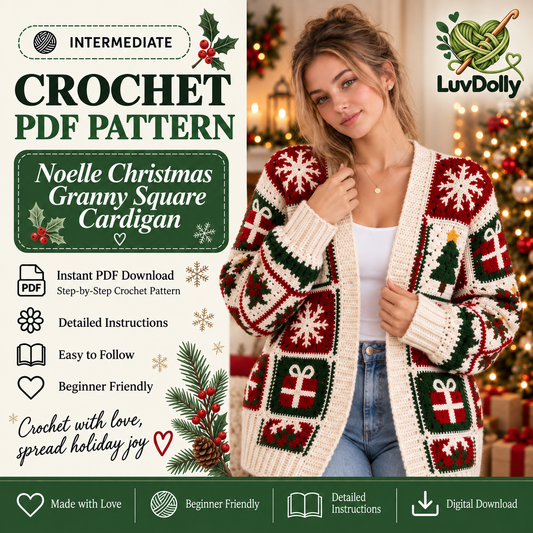 Noelle Christmas Granny Square Cardigan Crochet Pattern PDF | Holiday Crochet Sweater Pattern | Snowflake Tree Gift Motif Cardigan | Christmas Wearable | Digital Download