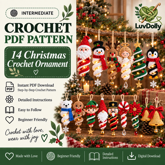 14-in-1 Christmas Crochet Ornament Pattern Bundle PDF | Spiral Hanging Decorations | Santa, Snowman, Reindeer, Gnome & Holiday Decor