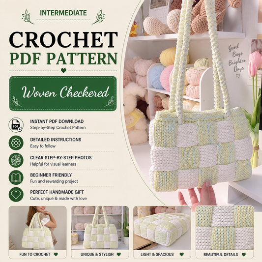 Woven Checkered Crochet Tote Bag Pattern PDF, Two Color Shoulder Bag Crochet Pattern, Modern Textured Handbag Digital Download