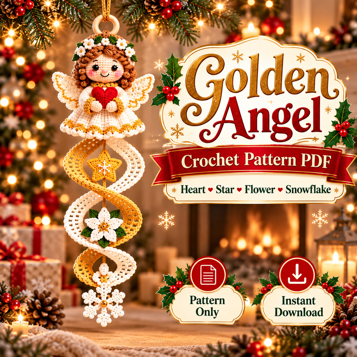 Christmas Angel Spiral Crochet Pattern PDF | Hanging Angel Ornaments | Holiday Tree & Window Decor | Digital Download