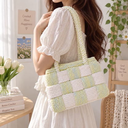 Woven Checkered Crochet Tote Bag Pattern PDF, Two Color Shoulder Bag Crochet Pattern, Modern Textured Handbag Digital Download