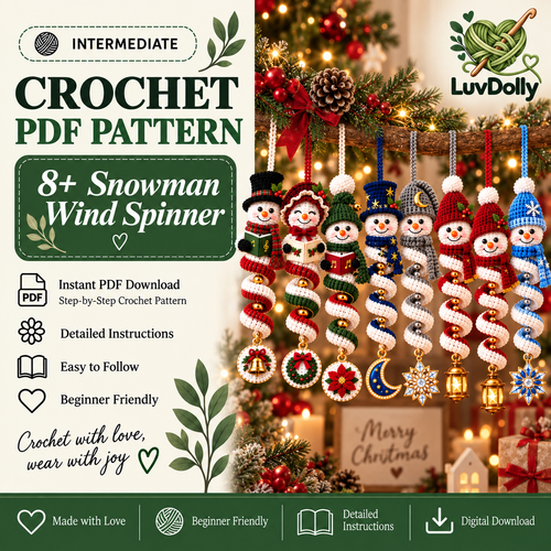 8 Snowman Wind Spinner Crochet Patterns PDF | Christmas Spiral Hanging Ornaments | Holiday Snowman Decor | 4 Languages Included
