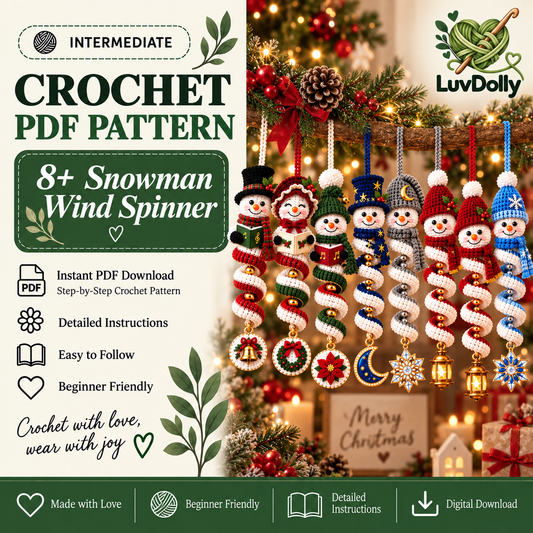 8 Snowman Wind Spinner Crochet Patterns PDF | Christmas Spiral Hanging Ornaments | Holiday Snowman Decor | 4 Languages Included
