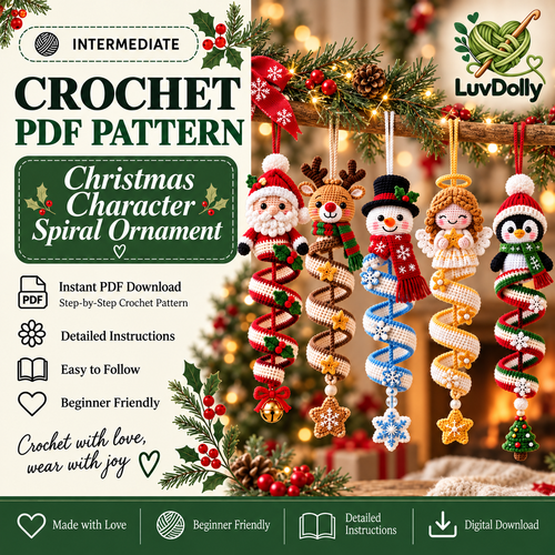 Christmas Character Spiral Ornament Crochet Pattern PDF | 5-in-1 Santa Reindeer Snowman Angel Penguin Ornaments Instant Download
