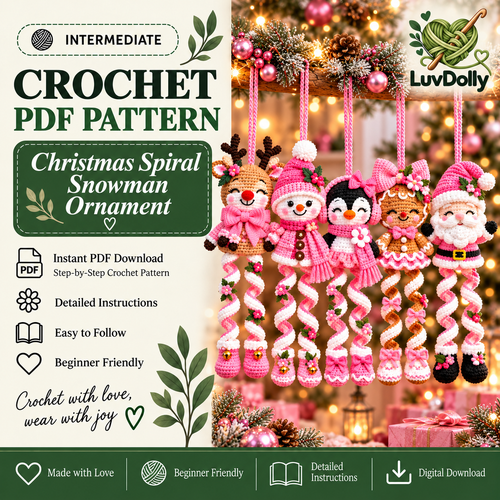 5-in-1 Christmas Spiral Ornament Crochet Pattern PDF | Pink Holiday Hanging Decor