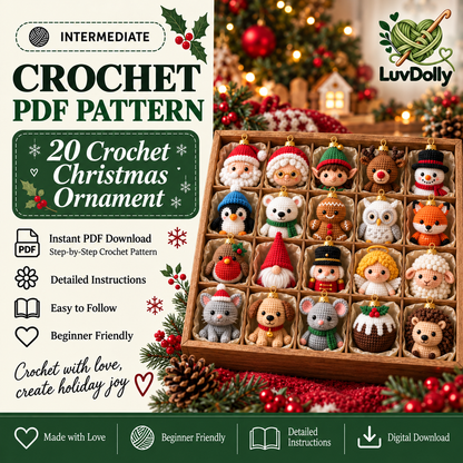20-in-1 Christmas Crochet Ornament Pattern Bundle | Mini Amigurumi Baubles & Holiday Characters | Beginner Friendly PDF Download