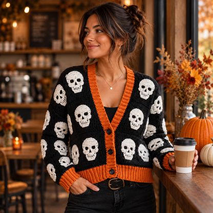 Crochet Skull Cardigan Pattern PDF | Gothic Halloween Sweater | Skull Motif Crochet Cardigan | Spooky Fall Clothing Pattern | Digital Download