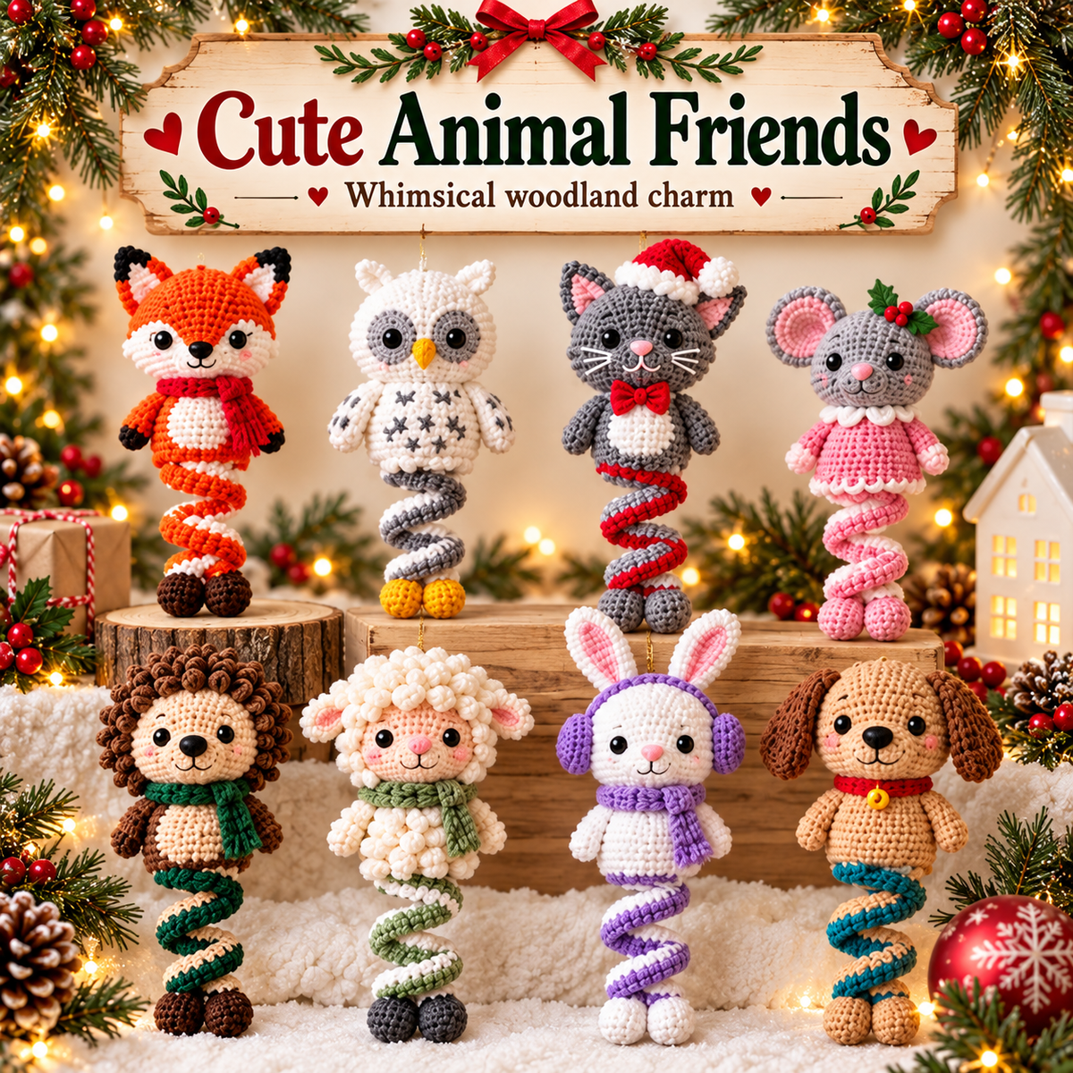 15 Christmas Spiral Amigurumi Crochet Patterns Bundle PDF | Santa, Snowman, Reindeer, Elf & Cute Holiday Hanging Ornaments