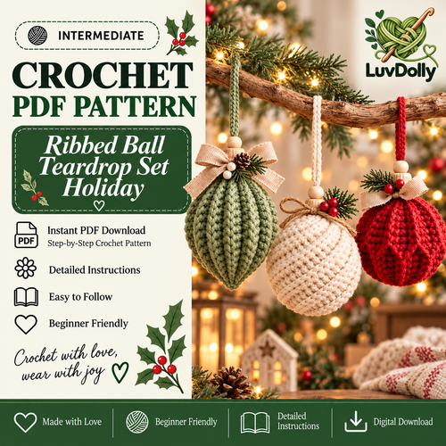 3-in-1 Christmas Crochet Ornament Pattern PDF | Ribbed Ball & Teardrop Baubles | Farmhouse Holiday Decor | Beginner Digital Download