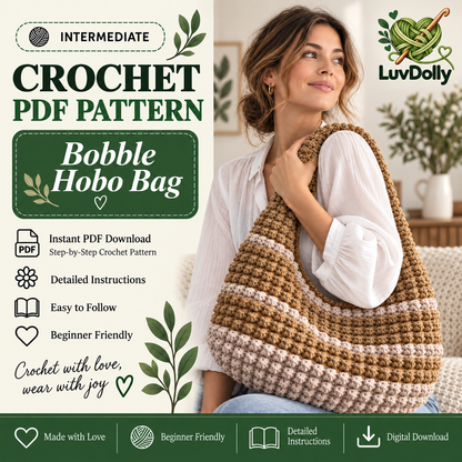Bobble Hobo Bag Crochet Pattern PDF | Textured Crescent Shoulder Bag | Chunky Crochet Purse | Modern Everyday Bag Pattern