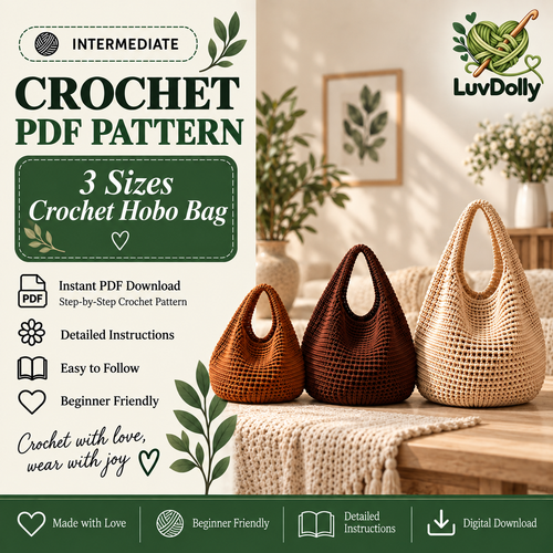 Crochet Hobo Bag Pattern PDF | Slouchy Boho Shoulder Bag | 3 Sizes Small Medium Large | Market Tote Digital Download