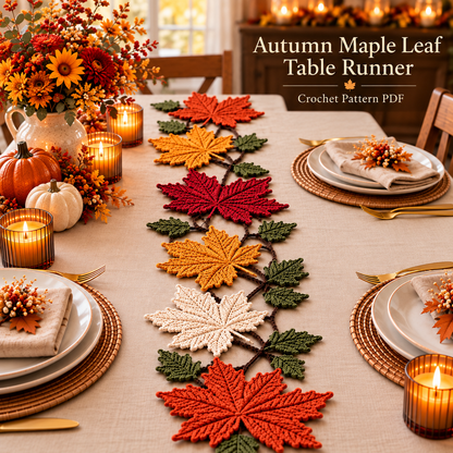 Autumn Maple Leaf Table Runner Crochet Pattern PDF | Fall Leaf Garland | Thanksgiving Table Decor | Digital Download