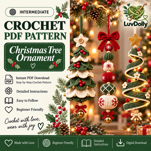 3-in-1 Christmas Crochet Ornament Pattern Bundle PDF | Spiral Tree, Bauble & Christmas Tree Hanging Decor | Instant Download