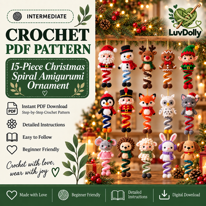 15 Christmas Spiral Amigurumi Crochet Patterns Bundle PDF | Santa, Snowman, Reindeer, Elf & Cute Holiday Hanging Ornaments