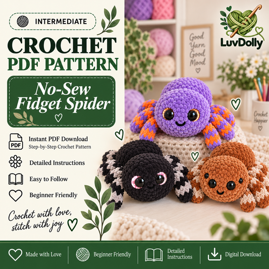 No-Sew Fidget Spider Crochet Pattern PDF | Weighted Amigurumi Spider with Optional Snapping Legs | Cute Halloween Plush Pattern | Digital Download