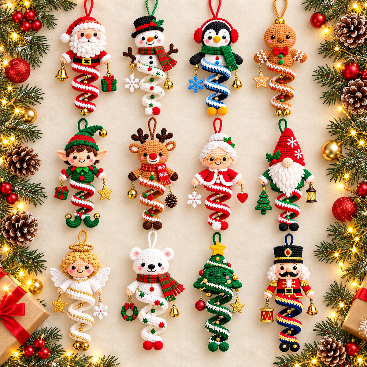 12 Christmas Spiral Ornament Crochet Patterns PDF | Holiday Amigurumi Bundle