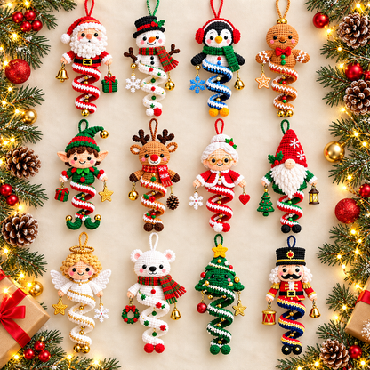 12 Christmas Spiral Ornament Crochet Patterns PDF | Holiday Amigurumi Bundle