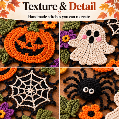 Halloween Crochet Table Runner Pattern PDF | Pumpkin Ghost Spider & Spiderweb Motifs | Spooky Fall Table Decor | Halloween Crochet Decoration