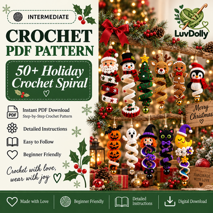50+ Crochet Spiral Pattern Bundle PDF | Christmas & Halloween Hanging Ornaments | Holiday Wind Spinner Amigurumi | Instant Download