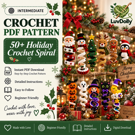 50+ Crochet Spiral Pattern Bundle PDF | Christmas & Halloween Hanging Ornaments | Holiday Wind Spinner Amigurumi | Instant Download