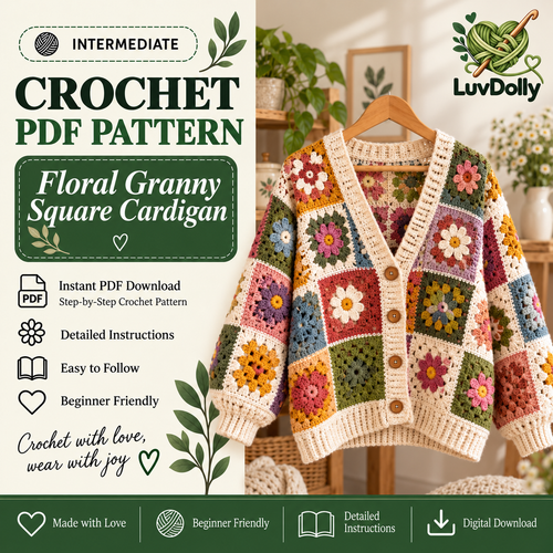 Floral Granny Square Cardigan Crochet Pattern PDF | Flower Crochet Cardigan for Women | Digital Download