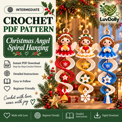 Christmas Angel Spiral Crochet Pattern PDF | Hanging Angel Ornaments | Holiday Tree & Window Decor | Digital Download