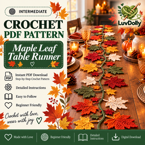 Autumn Maple Leaf Table Runner Crochet Pattern PDF | Fall Thanksgiving Table Decor | Crochet Leaf Garland | Digital Download
